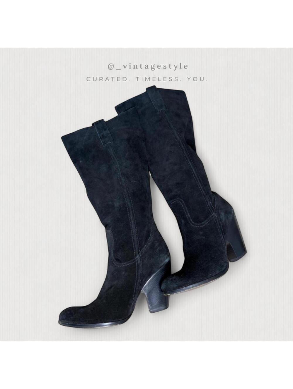ALDO Black suede knee-high boots with wooden heel
